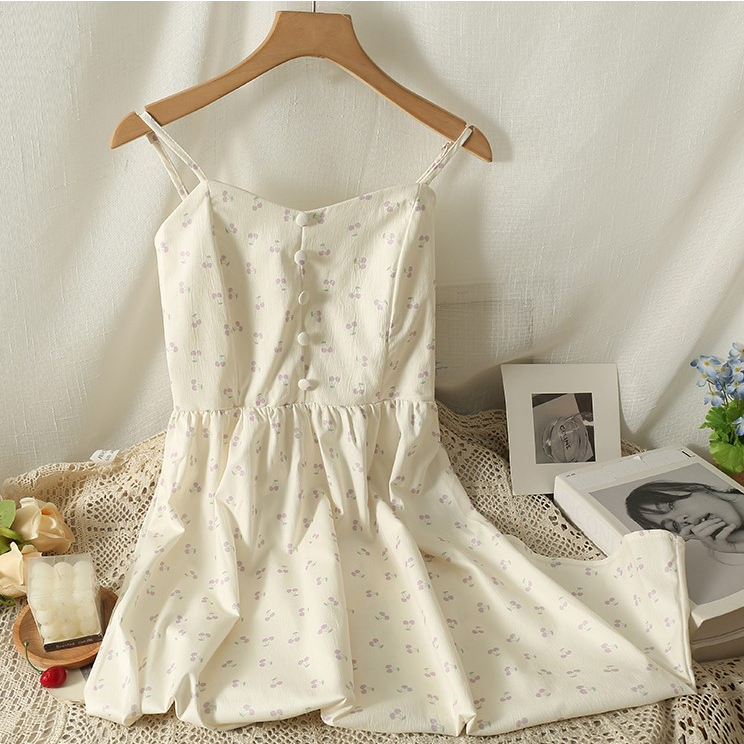 Váy Hai Dây Hoa Nhí Chun Lưng Hình Quả Cherry V72 Hàng Quảng Châu