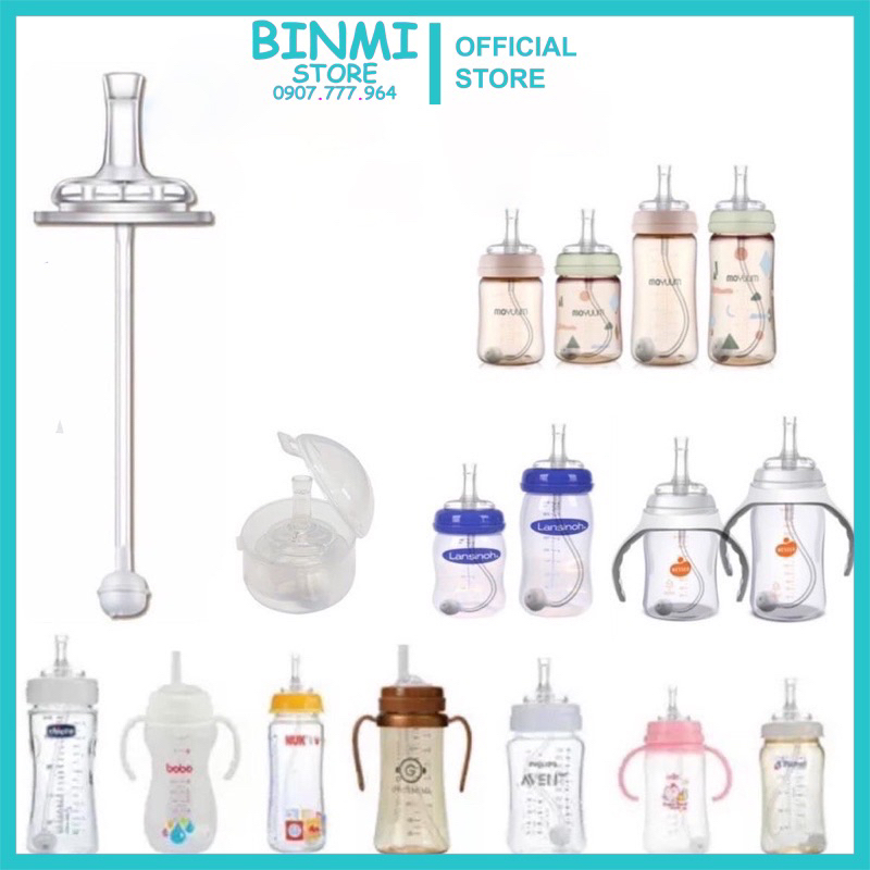 Ống hút cho bình sữa cổ rộng vừa Pegion, lanshion, moyuum, Ou:wish, gros gấu/chery... cao cấp