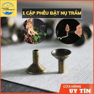 1 Cặp Đế Trụ Đồng Đốt Nụ Trầm Hương Thác Khói Chảy Ngược, phễu đặt nụ trầm hương