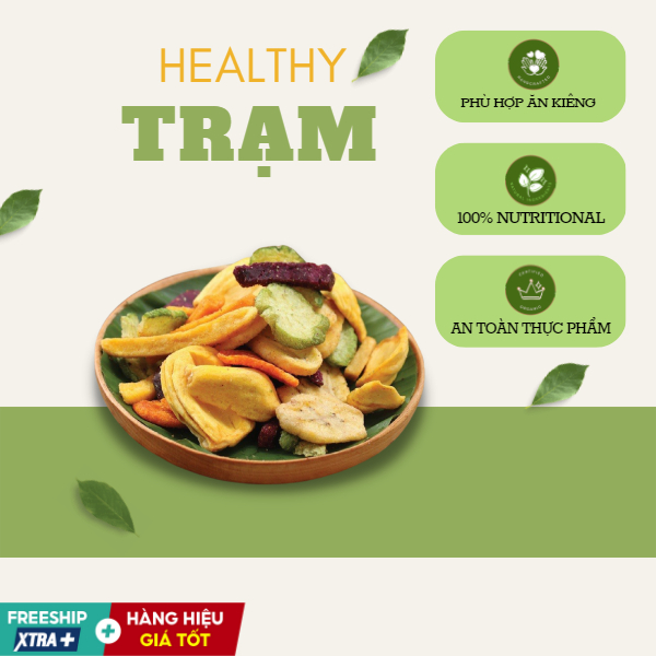 Hoa quả sấy giòn thập cẩm Trạm Healthy 500gr, trái cây thập cẩm sấy khô nguyên miếng thơm, giòn rụm