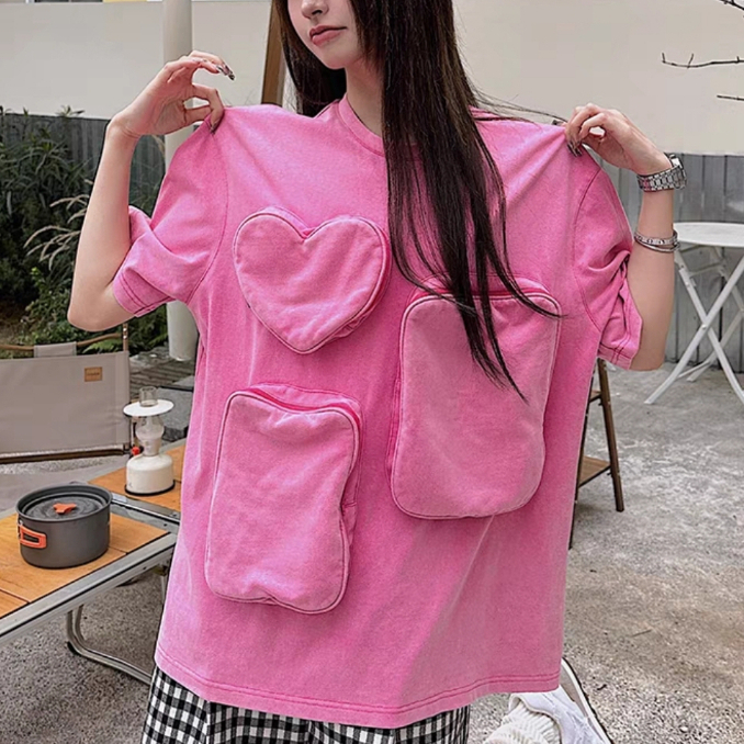Áo Thun Nam Nữ Hoạ Tiết Trái Tim, Ô Vuông May Nổi Siêu Hot Hè 2023, Form Rộng, Cotton, Dày Dặn, N56