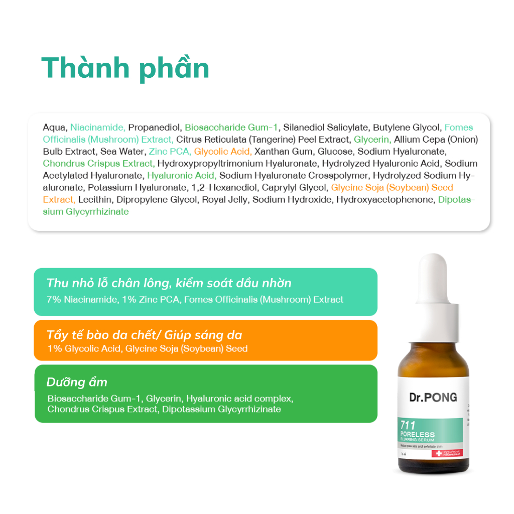 Serum thu nhỏ lỗ chân lông Dr.PONG 711 Poreless Blurring 16ml