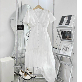 Váy trắng nữ đầm đuôi cá ôm body bọc nút chụp ảnh dự tiệc dạo phố Kawaii Mise