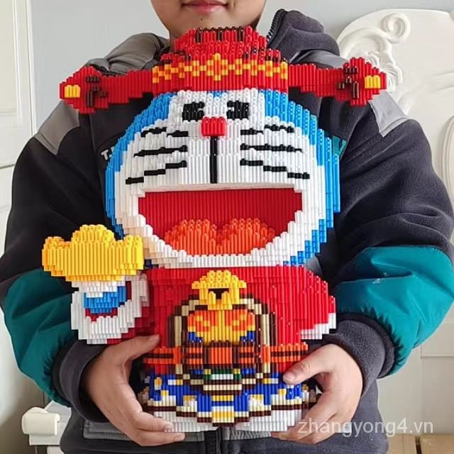 Mô hình lắp ghép le.go Doraemon thần tài 40cm may mắn, đồ chơi lắp ráp nhân vật hoạt hình mèo máy bản to