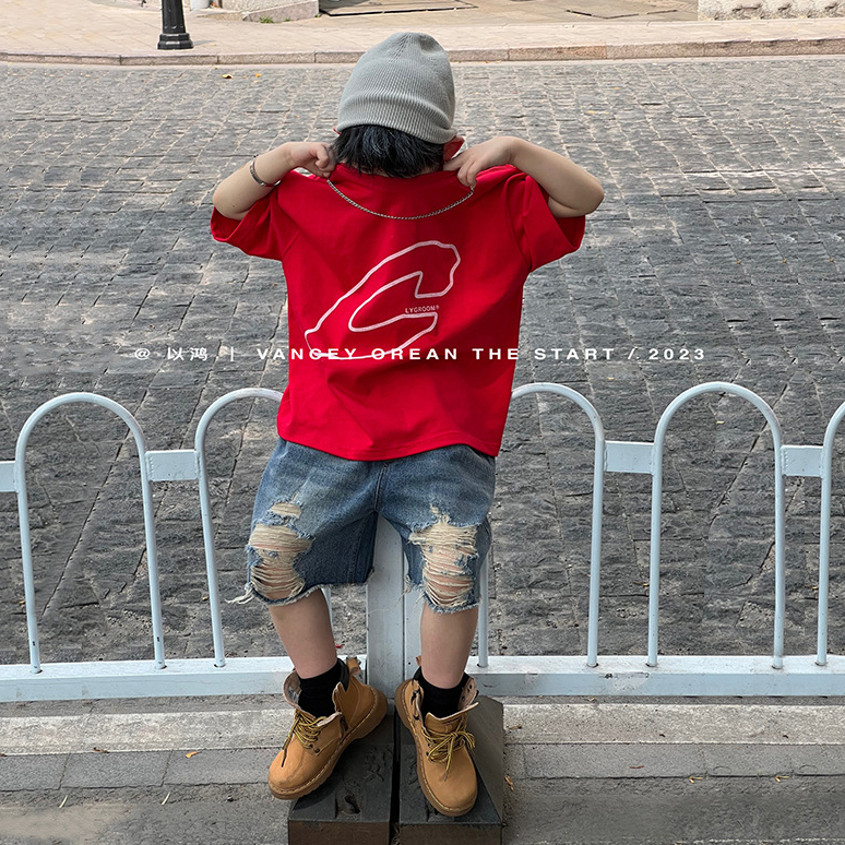 Áo thun cộc tay bé trai chữ C A298 size 100-150, áo phông trẻ em quảng châu cao cấp