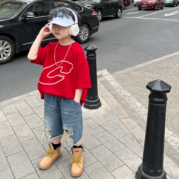 Áo thun cộc tay bé trai chữ C A298 size 100-150, áo phông trẻ em quảng châu cao cấp