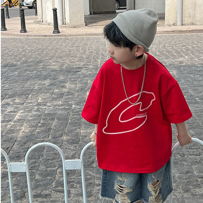 Áo thun cộc tay bé trai chữ C A298 size 100-150, áo phông trẻ em quảng châu cao cấp