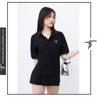 Áo thun polo nữ - áo polo unisex đen nam nữ - áo thêu logo tl - pb06