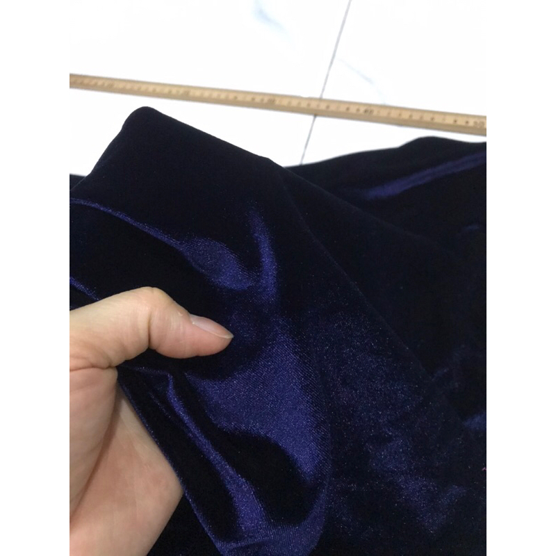 Vải Nhung Tuyết màu xanh đen co dãn 4 chiều dày mềm rũ (khổ 1m55)may đầm váy , đầm body,
