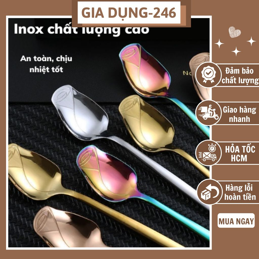 Muỗng Hoa Hồng Chất Liệu Inox Không Gỉ Pha Chế Cafe, Trà Chanh