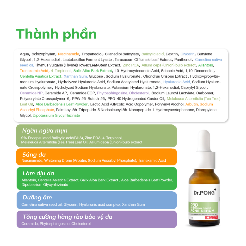 Serum giảm mụn, ngừa thâm mụn Dr.PONG 28D Whitening Drone Acne 15ml