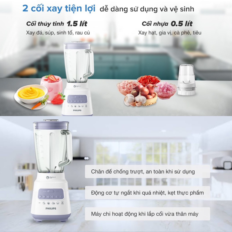 Máy Xay Sinh Tố Philips HR2222 - 1.5L Cối Thủy Tinh - Công Suất 700W - Bảo Hành Chính Hãng 2 Năm