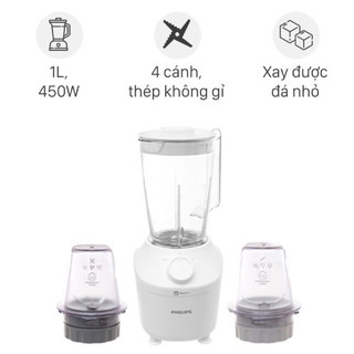Máy xay sinh tố philips hr2041/30, 3 cối - 450w, hàng chính hãng