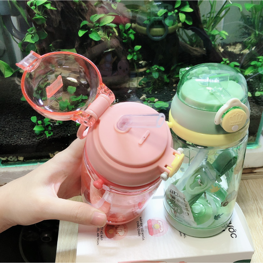 Bình Nước Trẻ Em Có Ống Hút, Bình Nước Đi Học Cho Bé Hokori 450ml Nhựa PP, Silicon Chính Hãng Việt Nhật VilaHome