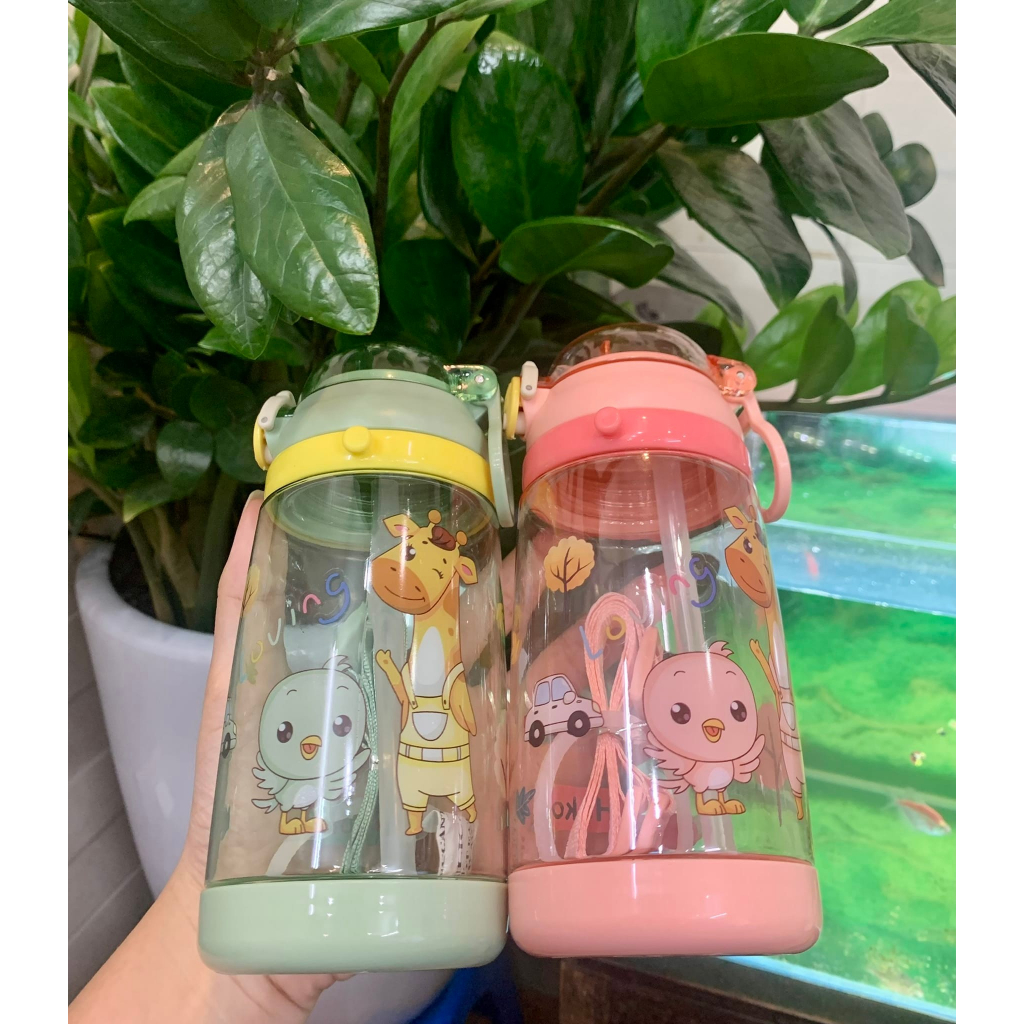 Bình Nước Trẻ Em Có Ống Hút, Bình Nước Đi Học Cho Bé Hokori 450ml Nhựa PP, Silicon Chính Hãng Việt Nhật VilaHome