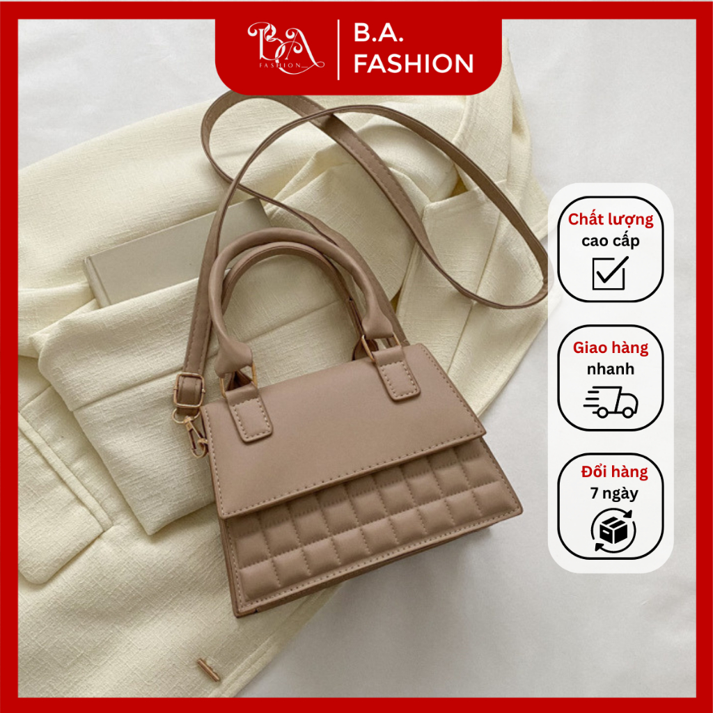 Túi xách đeo chéo vai thiết kế vân caro màu trơn basic dễ phối đồ, thanh lịch BAFASHION | BA25
