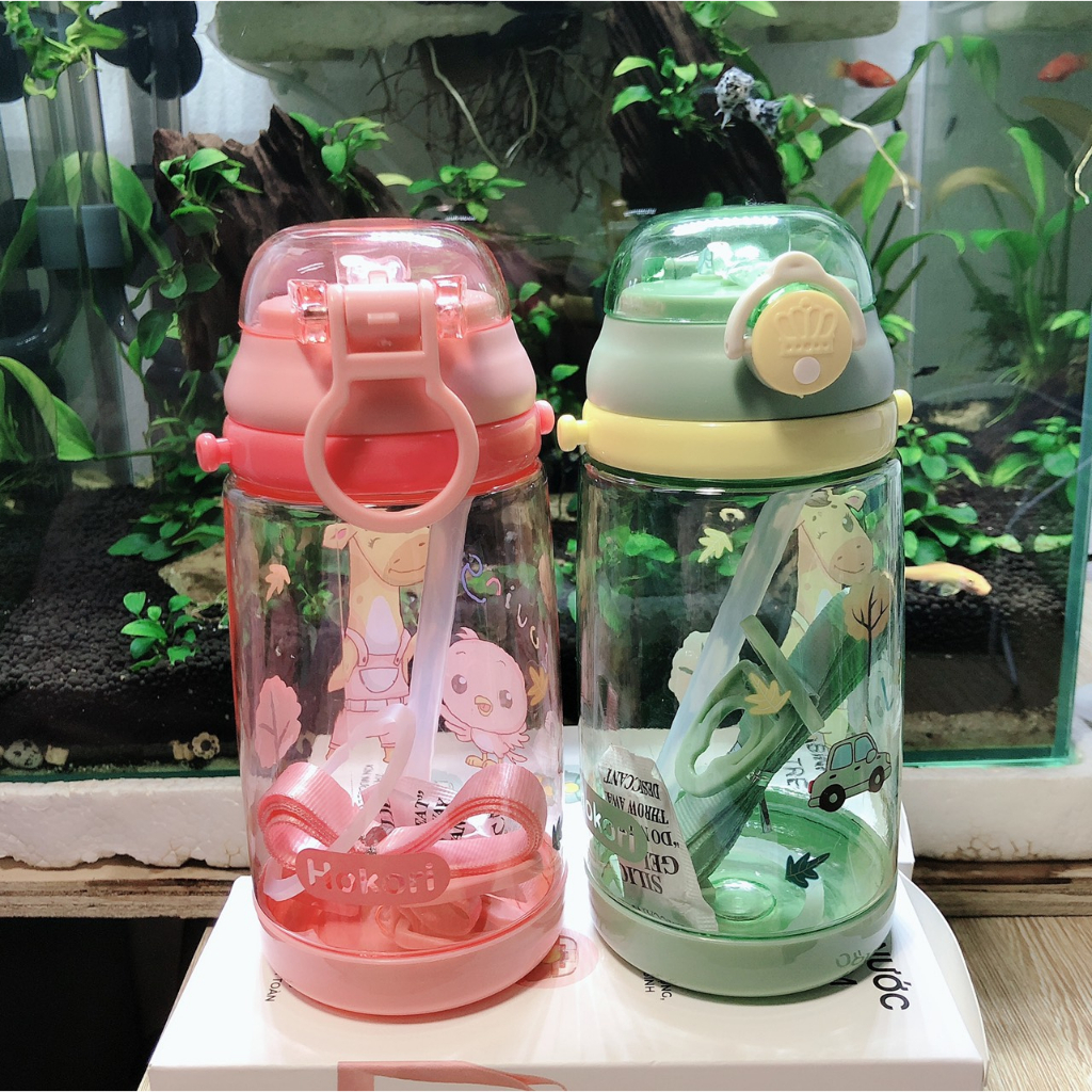 Bình Nước Trẻ Em Có Ống Hút, Bình Nước Đi Học Cho Bé Hokori 450ml Nhựa PP, Silicon Chính Hãng Việt Nhật VilaHome