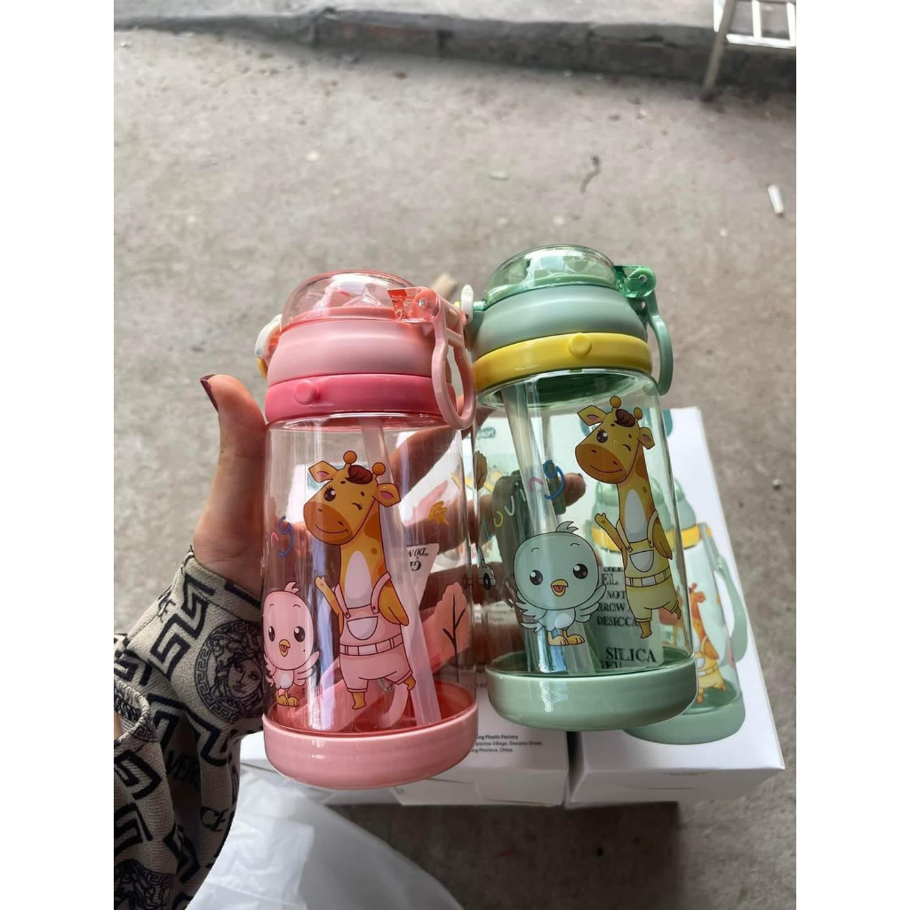 Bình Nước Trẻ Em Có Ống Hút, Bình Nước Đi Học Cho Bé Hokori 450ml Nhựa PP, Silicon Chính Hãng Việt Nhật VilaHome