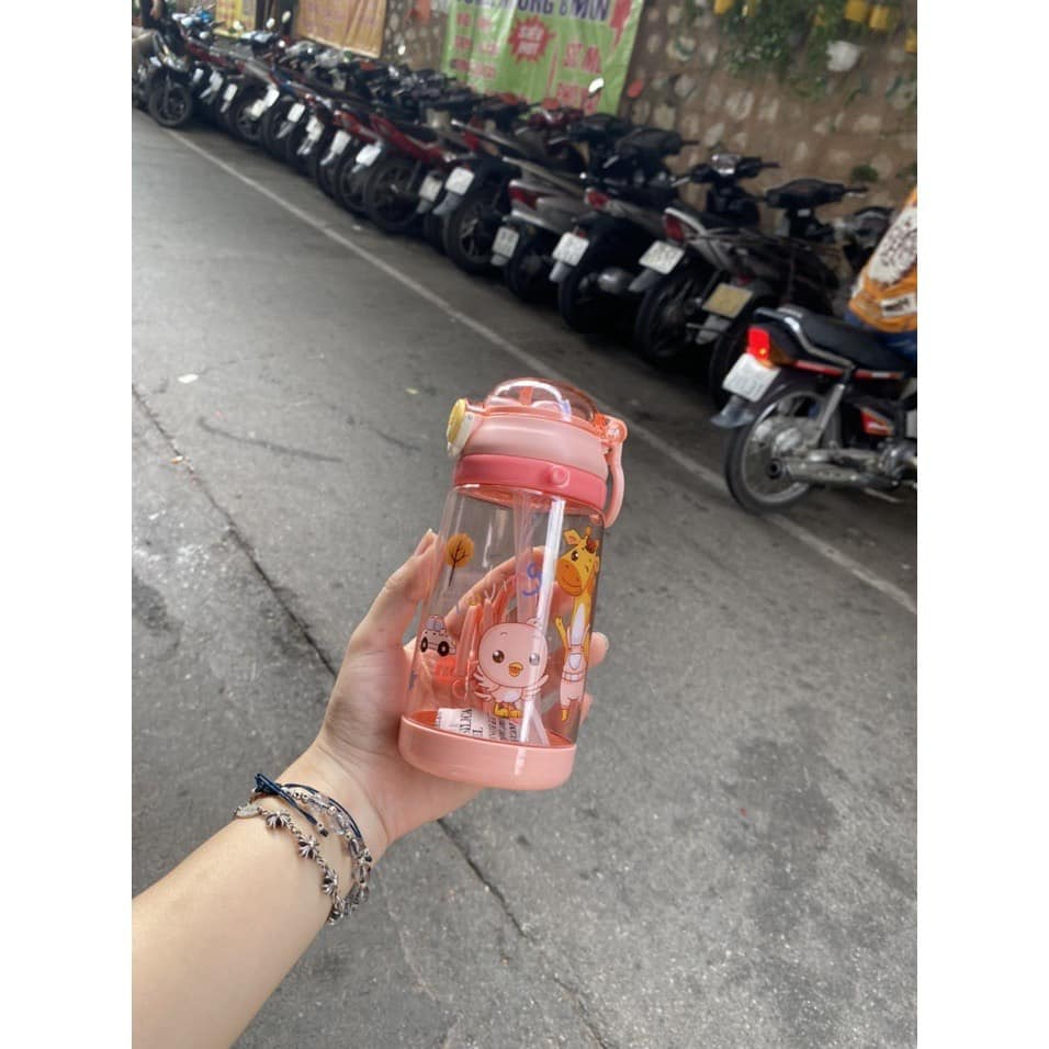 Bình Nước Trẻ Em Có Ống Hút, Bình Nước Đi Học Cho Bé Hokori 450ml Nhựa PP, Silicon Chính Hãng Việt Nhật VilaHome
