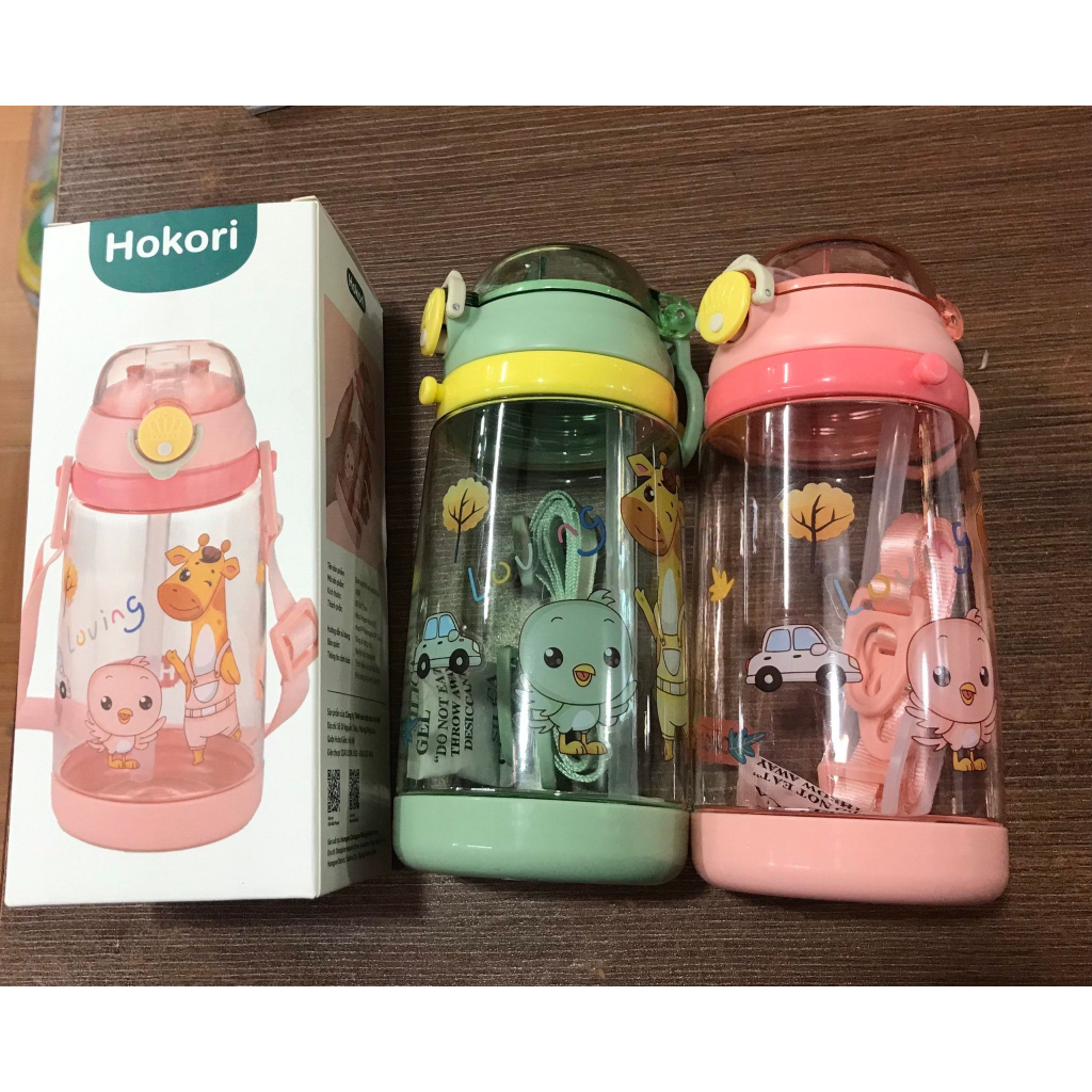 Bình Nước Trẻ Em Có Ống Hút, Bình Nước Đi Học Cho Bé Hokori 450ml Nhựa PP, Silicon Chính Hãng Việt Nhật VilaHome