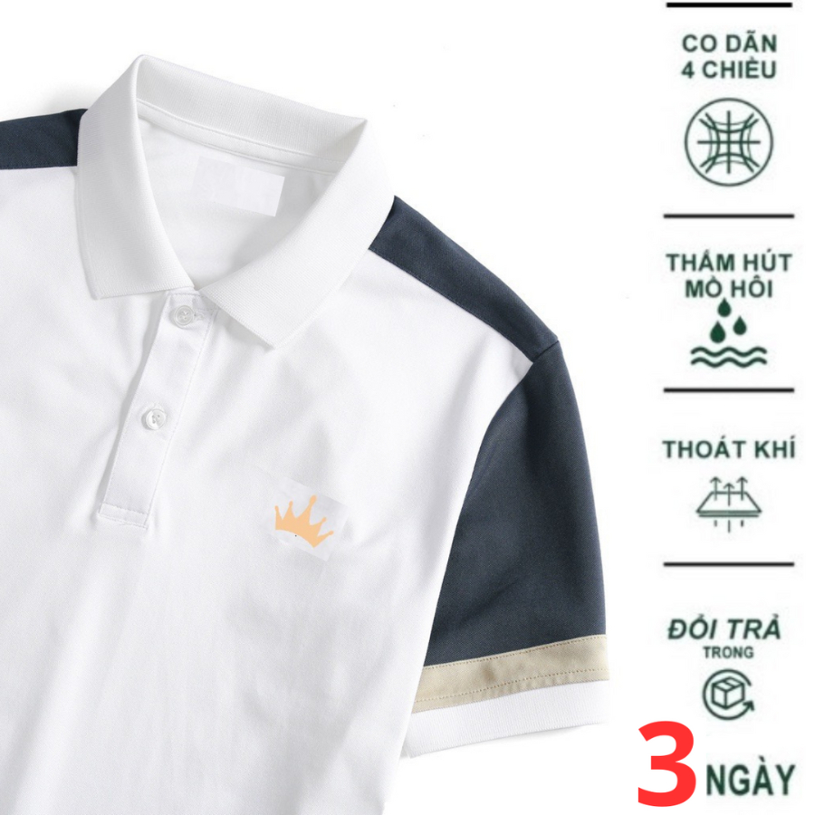Áo Polo Thun Nam Trắng Phối Vai Có Cổ Ngắn Tay Chất Liệu Cá Sấu Cotton Mát Mẻ Co Giãn Tốt Thấm Hút Mồ Hôi B-Cool B01-B02