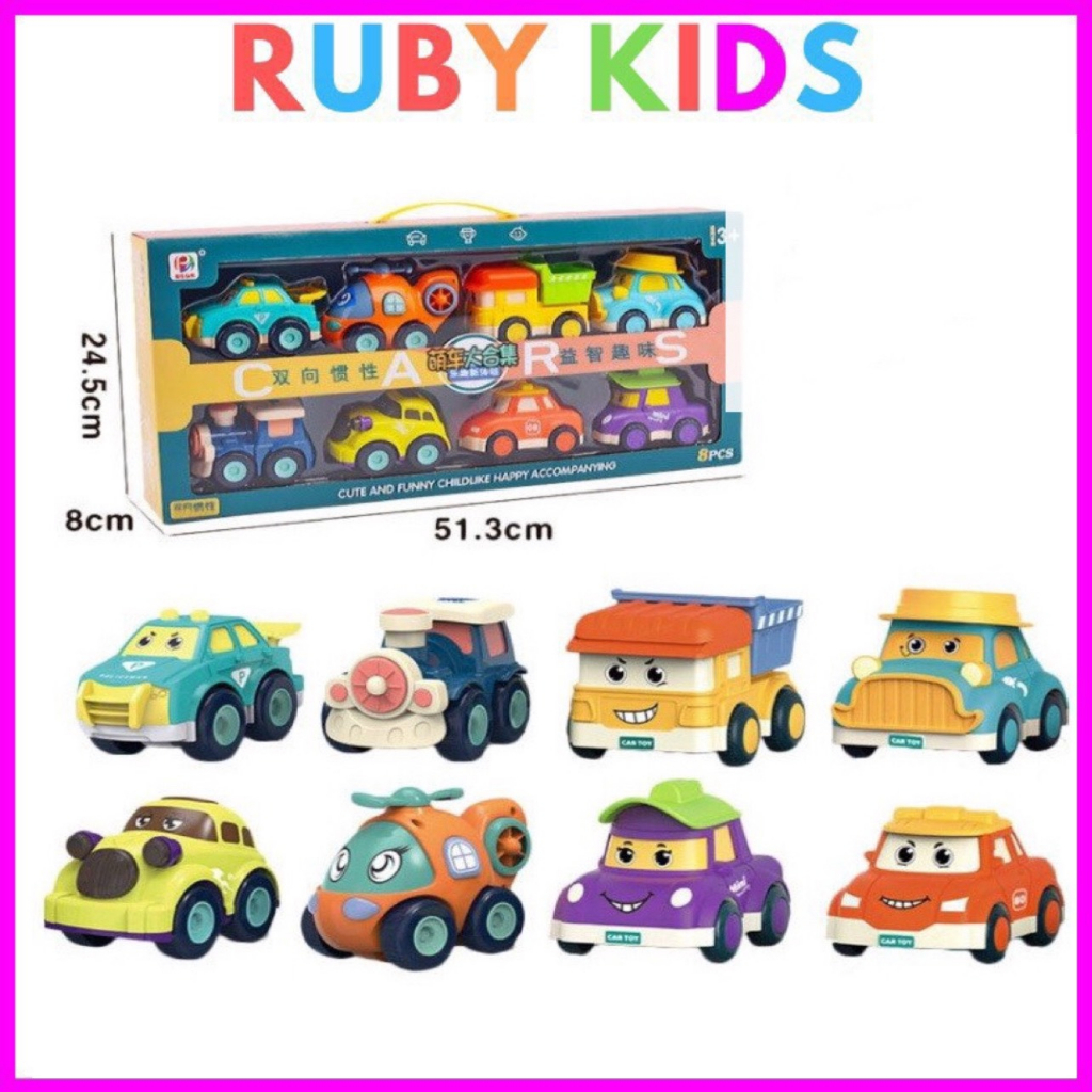 Bộ đồ chơi set 8 xe ô tô Poli chạy đà, có trớn dễ thương, nhiều màu sắc cho bé