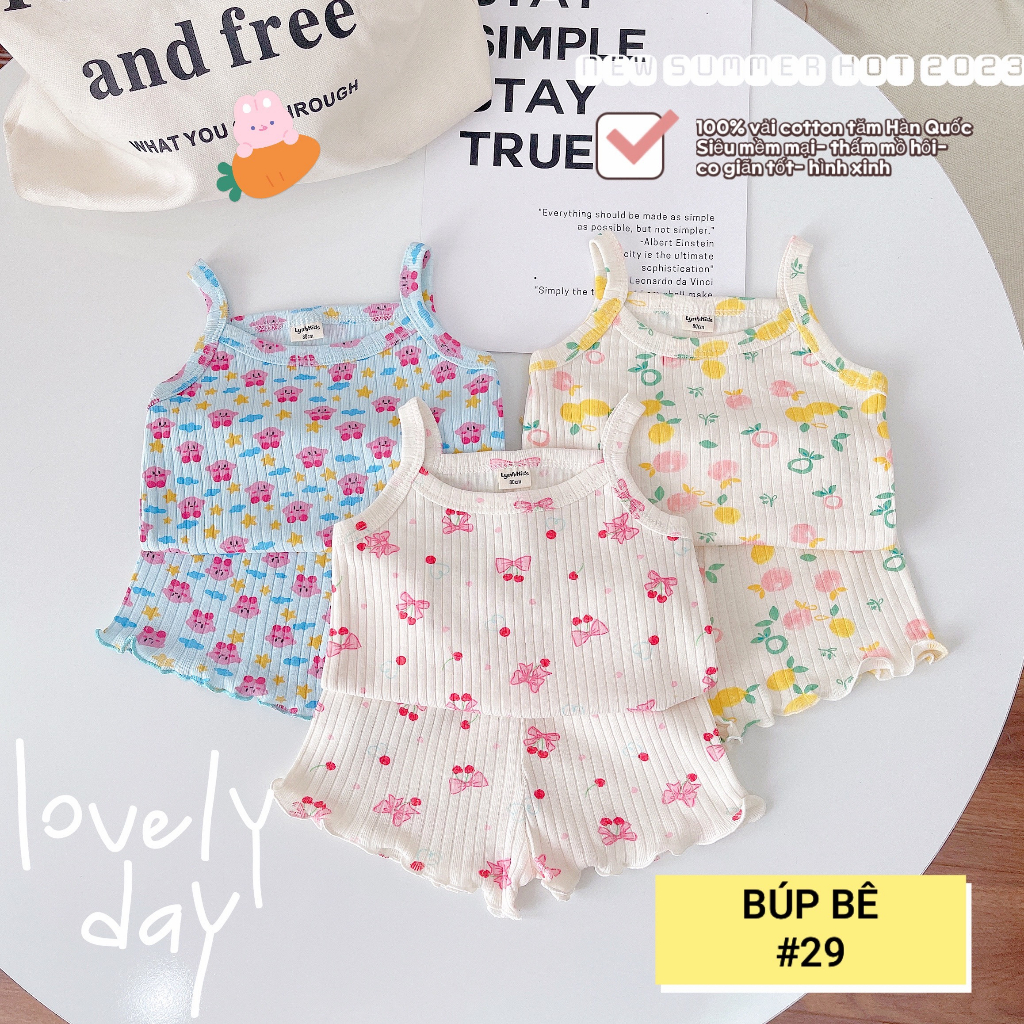 SET 3 BỘ 2 DÂY COTTON TĂM  HÀN QUỐC CO GIÃN 4 CHIỀU, HỌA TIẾT DỄ THƯƠNG CHO BÉ YÊU 7-14KG