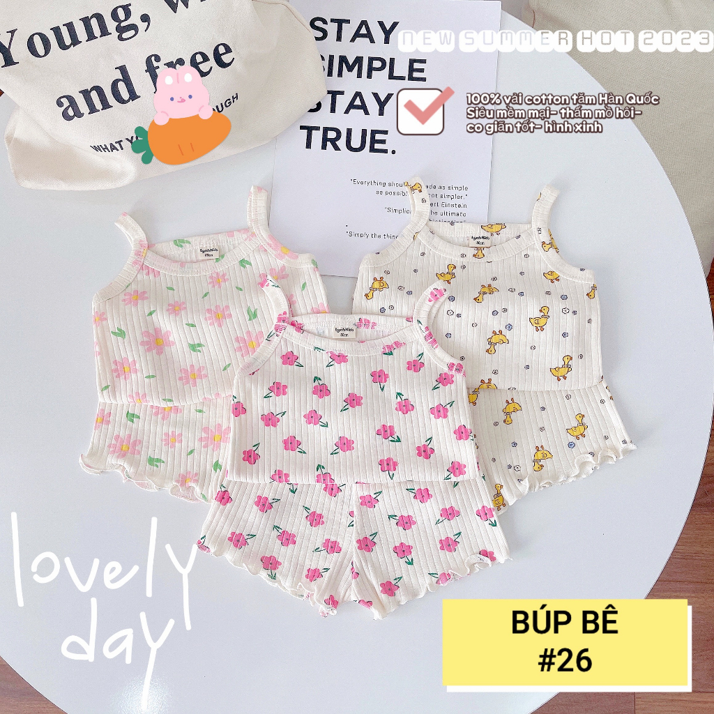 SET 3 BỘ 2 DÂY COTTON TĂM  HÀN QUỐC CO GIÃN 4 CHIỀU, HỌA TIẾT DỄ THƯƠNG CHO BÉ YÊU 7-14KG