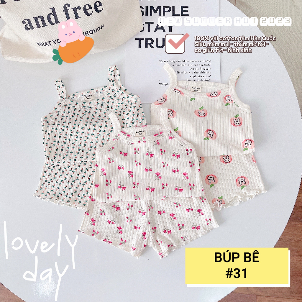 SET 3 BỘ 2 DÂY COTTON TĂM  HÀN QUỐC CO GIÃN 4 CHIỀU, HỌA TIẾT DỄ THƯƠNG CHO BÉ YÊU 7-14KG