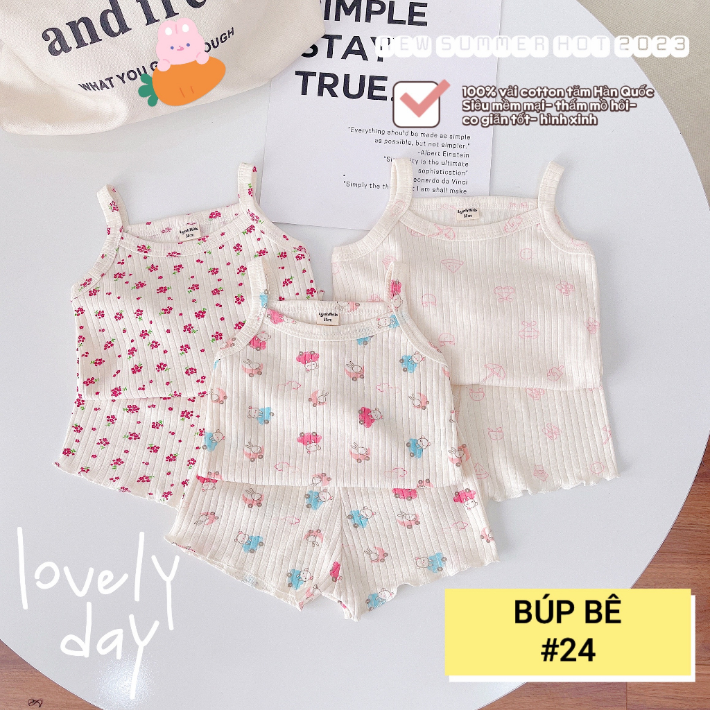 SET 3 BỘ 2 DÂY COTTON TĂM  HÀN QUỐC CO GIÃN 4 CHIỀU, HỌA TIẾT DỄ THƯƠNG CHO BÉ YÊU 7-14KG