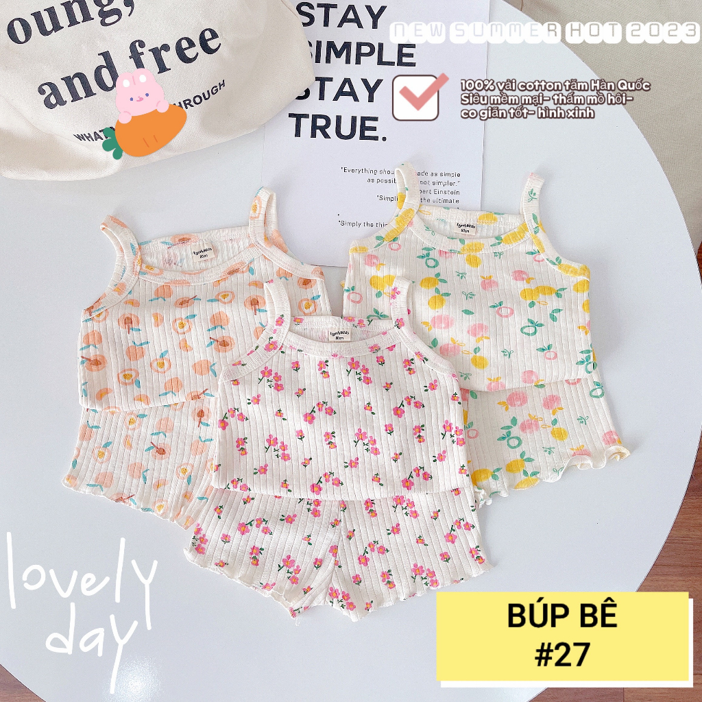 SET 3 BỘ 2 DÂY COTTON TĂM  HÀN QUỐC CO GIÃN 4 CHIỀU, HỌA TIẾT DỄ THƯƠNG CHO BÉ YÊU 7-14KG