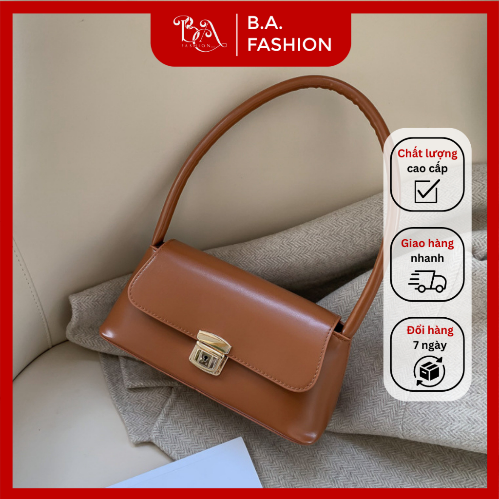 Túi nữ xách tay màu trơn bóng sang trọng, thanh lịch thiết kế chữ nhật xinh xắn BAFASHION | BA26