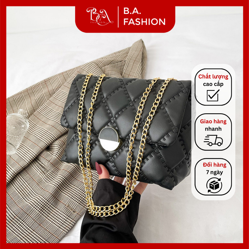 Túi xách nữ đeo vai dây đeo hợp kim cao cấp sang trọng thiết kế dập nổi caro nổi bật BAFASHION | BA27