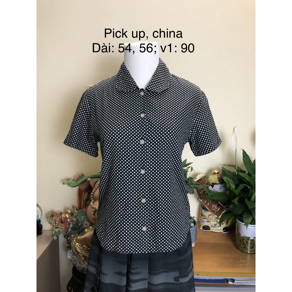 Áo sơ mi si tuyển 2hand cộc tay vải thô mát, chấm bi, cổ sen, kiểu dáng trẻ trung