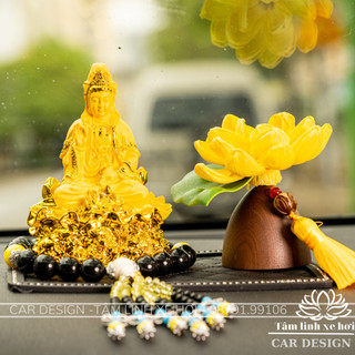 Tượng trì liên quan âm bằng đá ngọc cao cấp để taplo ô tô , xe hơi , trưng bày - tượng phật để taplo ô tô