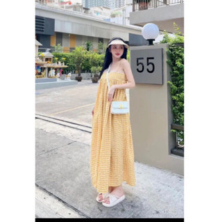 đầm suông caro dây bính