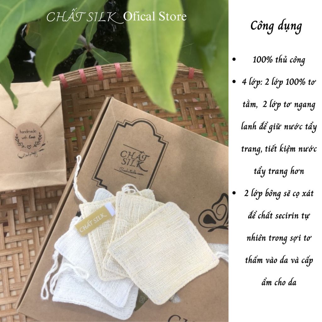 Bông tẩy trang tơ tằm làm sạch da CỔ CHẤT SILK dành riêng cho da nhạy cảm, 100% từ tơ tằm tự nhiên, có thể tái sử dụng