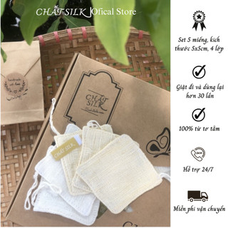 Set 5 bông tẩy trang tơ tằm làm sạch da CỔ CHẤT SILK 100% thiên nhiên bảo vệ da nhạy cảm có thể tái sử dụng