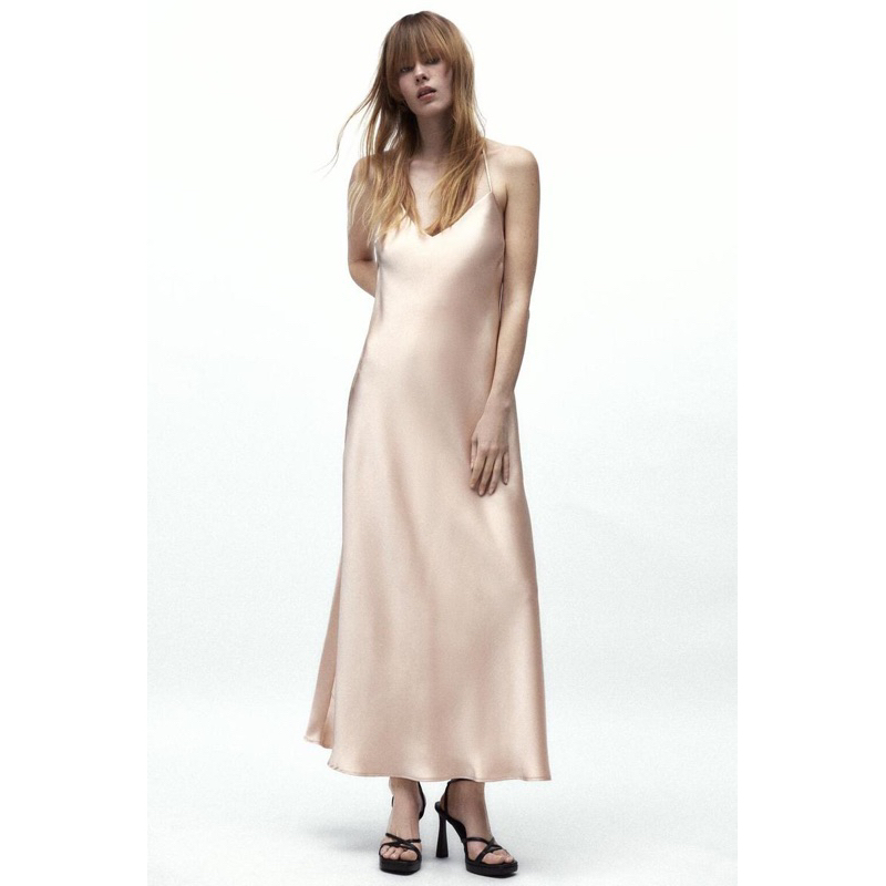 Order đầm xuất dư ZARA của nữ Đầm Camisole vải lụa rũ bóng
