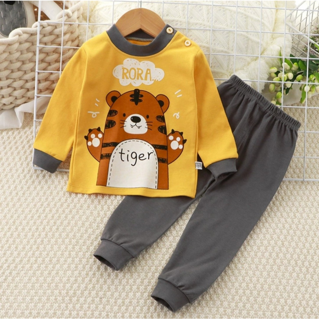 Bộ thu đông cho bé trai, bé gái in hình ngộ nghĩnh cotton mềm và ấm, Bộ dài tay cho bé trai bé gái