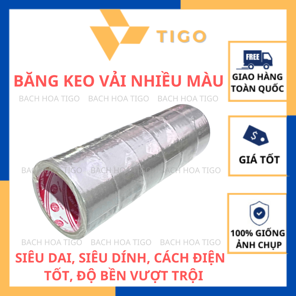 1 CÂY - 6 CUỘN Băng Keo Vải Siêu Dính Màu Xám Khổ 48mm