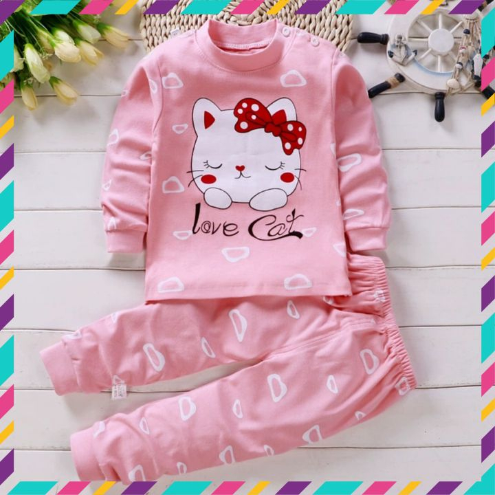 Bộ thu đông cho bé trai, bé gái in hình ngộ nghĩnh cotton mềm và ấm, Bộ dài tay cho bé trai bé gái (2 tuổi đến 8 tuổi)