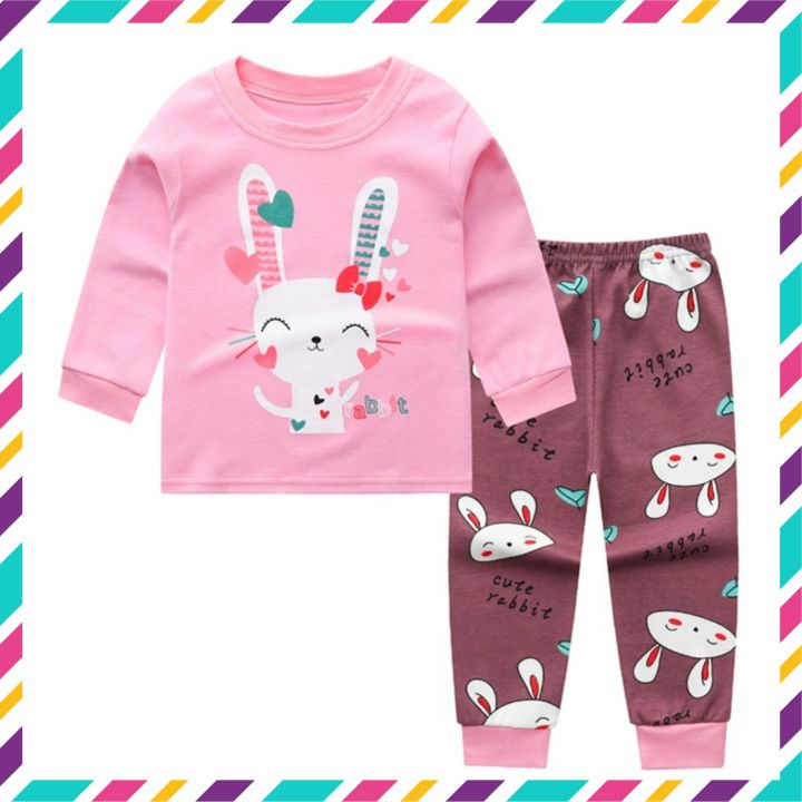 Bộ thu đông cho bé trai, bé gái in hình ngộ nghĩnh cotton mềm và ấm, Bộ dài tay cho bé trai bé gái (2 tuổi đến 8 tuổi)