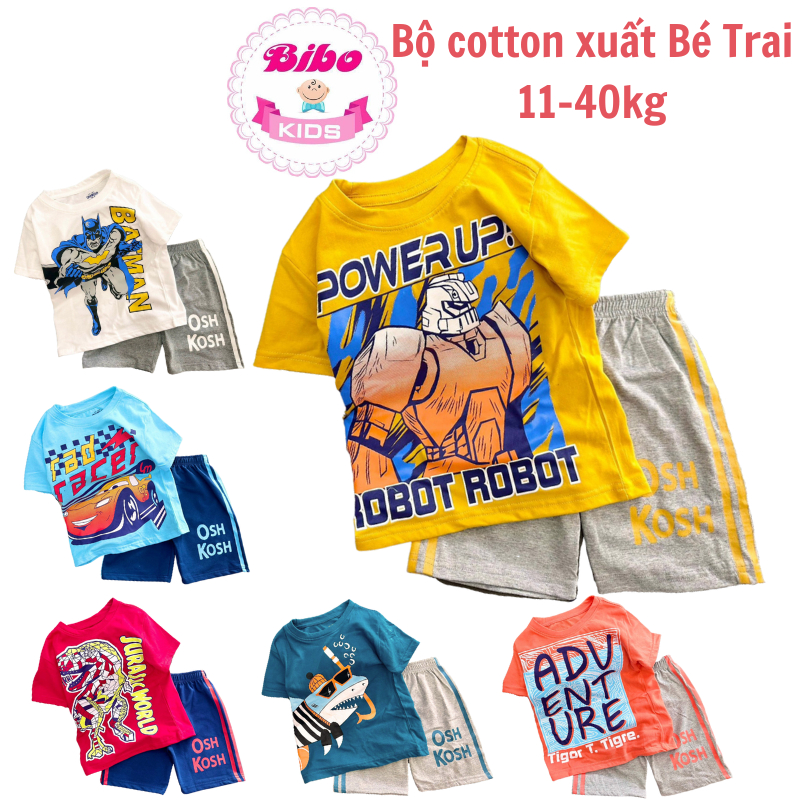 Đồ bộ bé trai size đại, Set quần áo trẻ em cộc tay chất thun cotton 100% xuất mền-mịn-mát