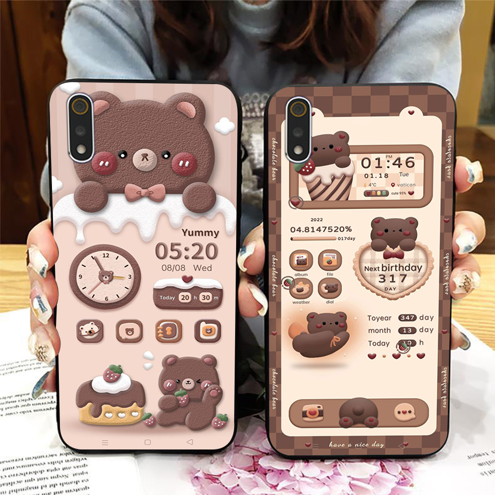 Ốp lưng xiaomi redmi 7a / redmi 8a / redmi 9a in hình gấu nâu  cute họa tiết.in hình ngày tháng giờ