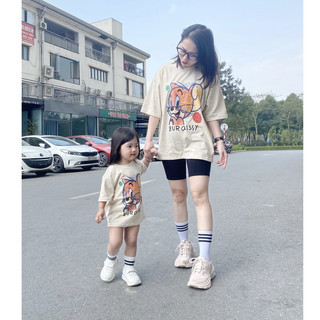 Set áo đôi mẹ bé chuột jerry chất cotton mềm mịn Mẫu mới 2024