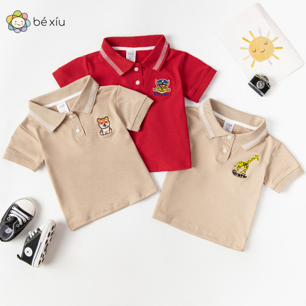 Áo thun cổ bẻ cho bé trai bé gái chất vải cá xấu co giãn bền đẹp từ 1-5 tuổi A02