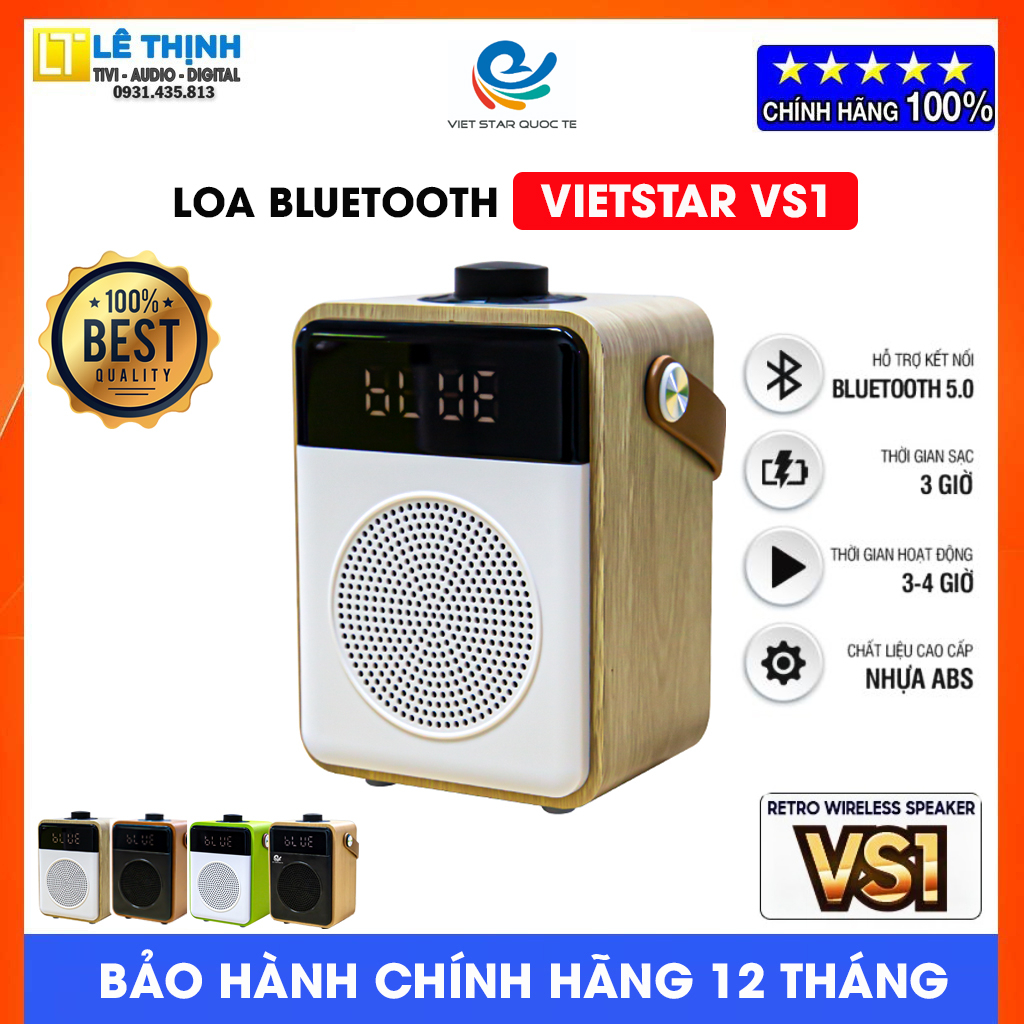 Loa Bluetooth VietStar VS1 Công Suất 10W, Bluetooth 5.0, Pin 4h, Âm Thanh Tuyệt Đỉnh, FM radio, USB, TF, AUX,Báo thức,Hỗ