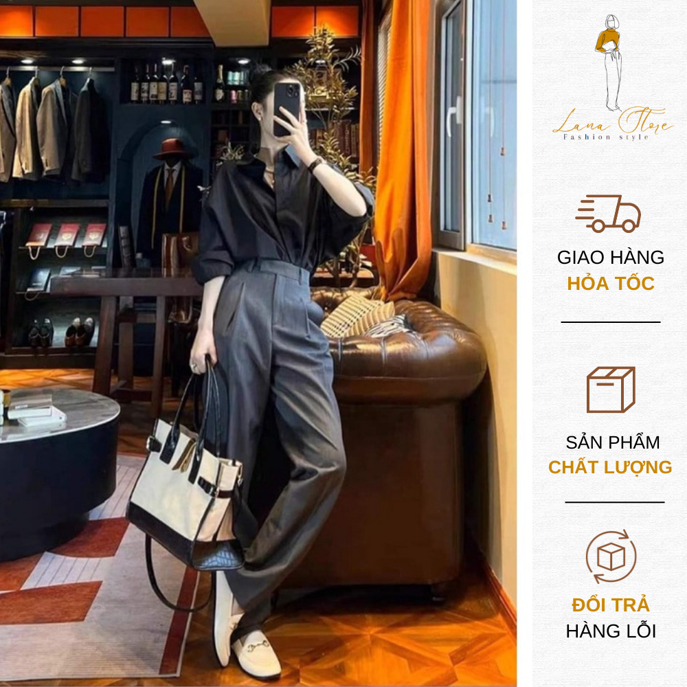 Quần tây xuông dài, ống suông nữ rộng, cạp cao cho nàng công sở, chất liệu cao cấp
