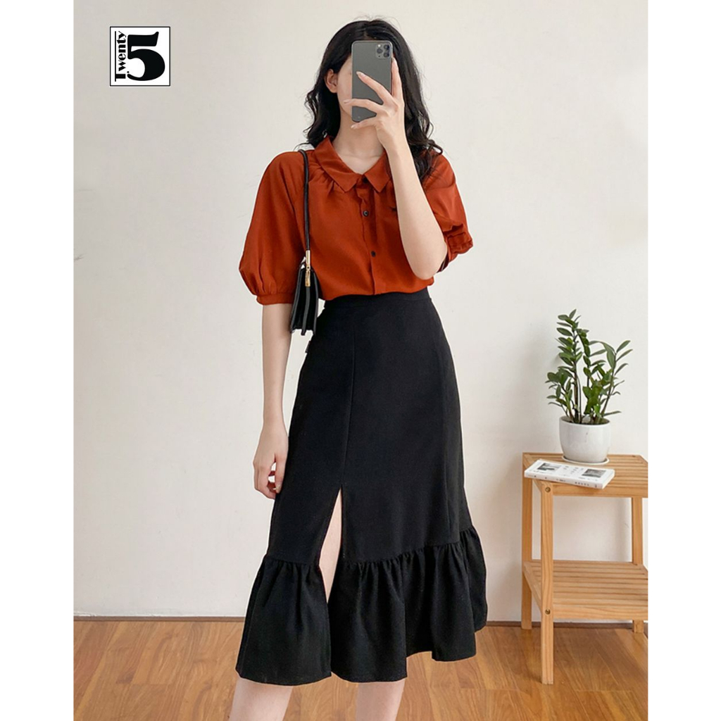 Chân váy công sở xẻ đùi cạp cao dáng midi đuôi cá Twentyfive Fashion N352